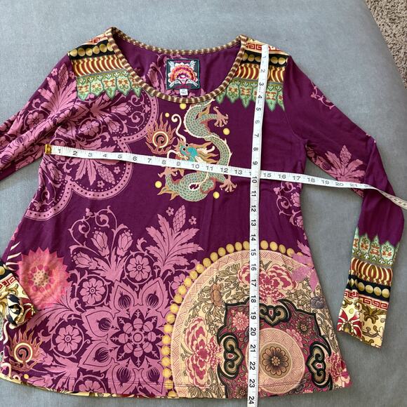 Johnny Was Dragon Floral Boho Top Purple Multicolor Print Size XS (FLAW) Asian - Picture 6 of 6